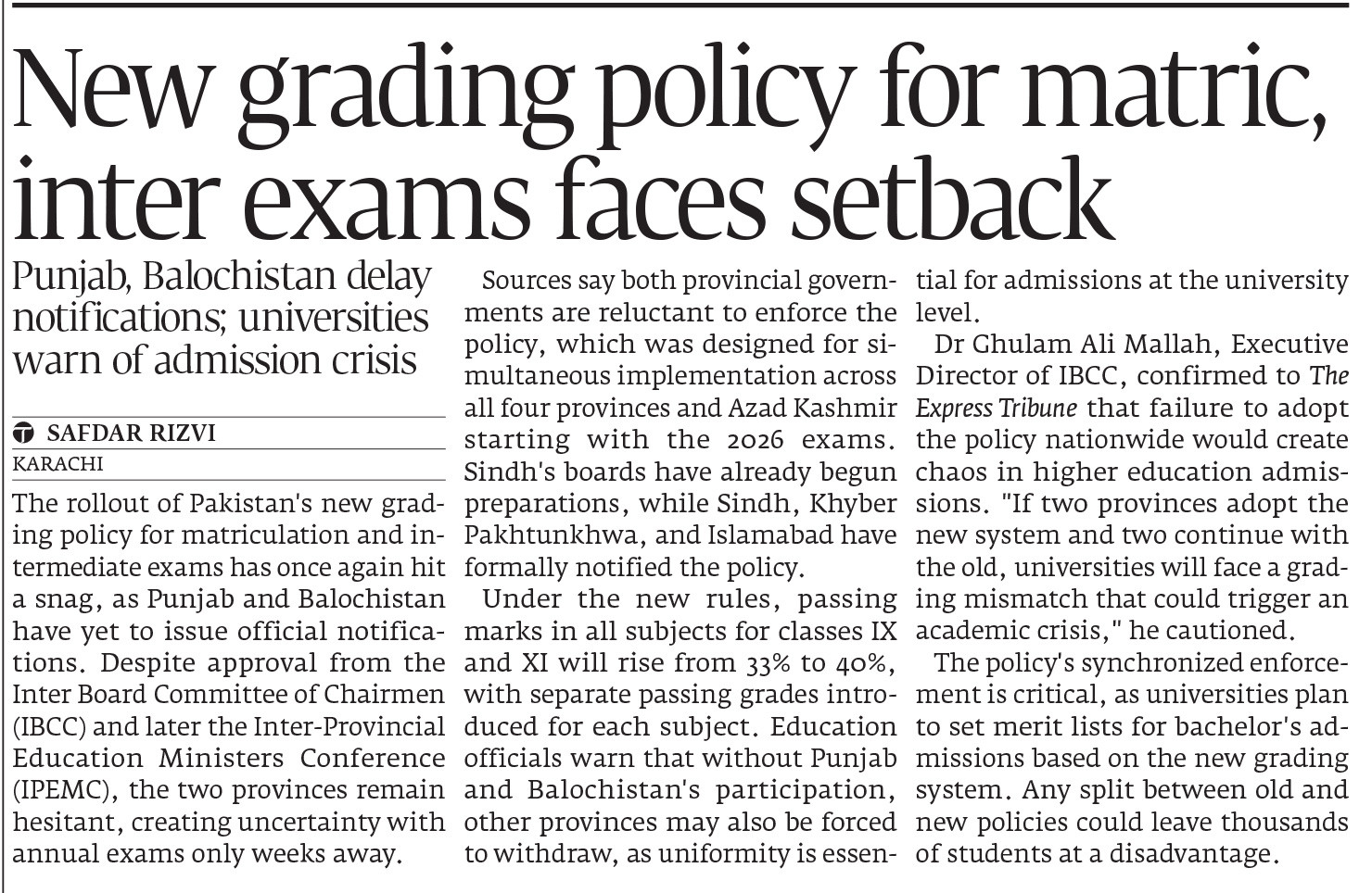 Newspaper highlighting educational policy reforms