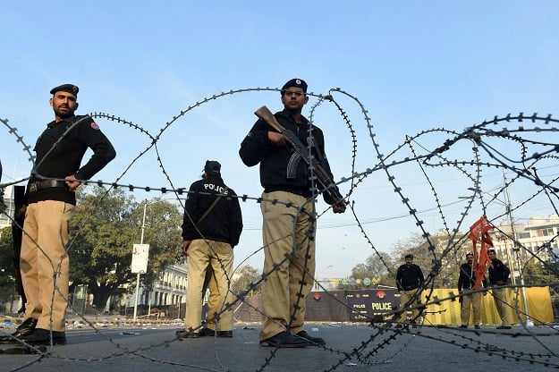 Police cordon off the site of a suicide bombing in Lahore on February 14, 2017. PHOTO: AFP