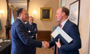 minister for finance and revenue senator muhammad aurangzeb shakes hands withdeputy secretary at the united states department of the treasury francis brooke on the sidelines of the world bank imf spring meetings in washington dc photo x