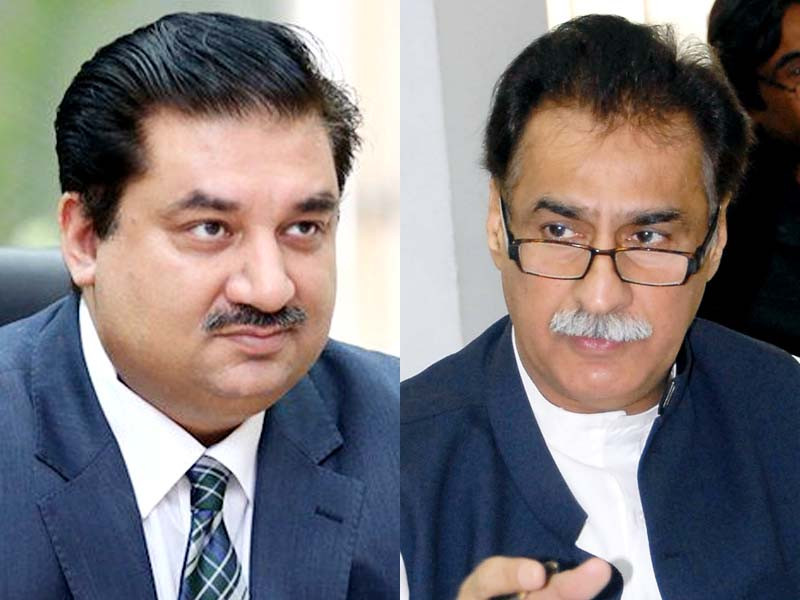 pml n leaders khurram dastgir l and ayaz sadiq r photo file