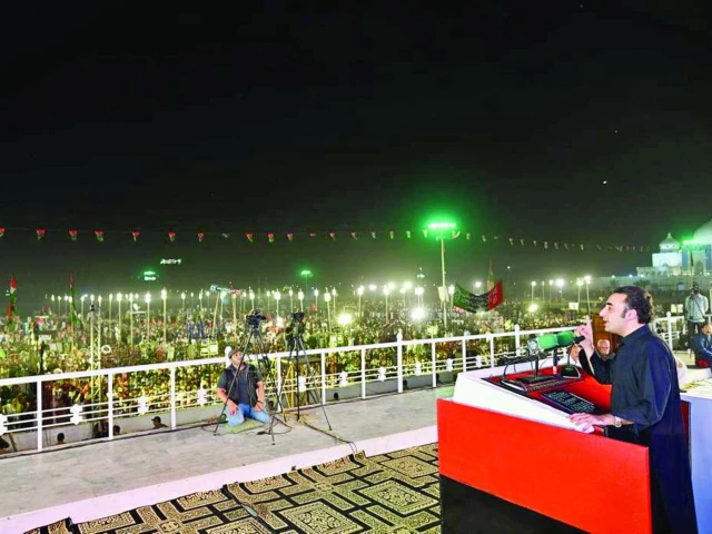 ppp chairman bilawal bhutto zardari addresses a public gathering in garhi khuda bux photo express ppp chairman bilawal bhutto zardari addresses a public gathering in garhi khuda bux photo express