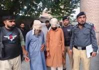 charsadda police officials with the suspects arrested in connection with the alleged abduction case photo express