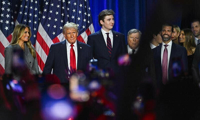 newly elected us president donald trump accompanied by his family at the palm beach county convention center in west palm beach florida us on november 6 2024 photo reuters