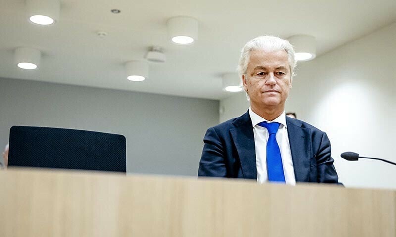 pvv leader geert wilders attends the trial against saad rizvi and muhammad ashraf jalali who called for his death in badhoevedorp on september 9 photo afp