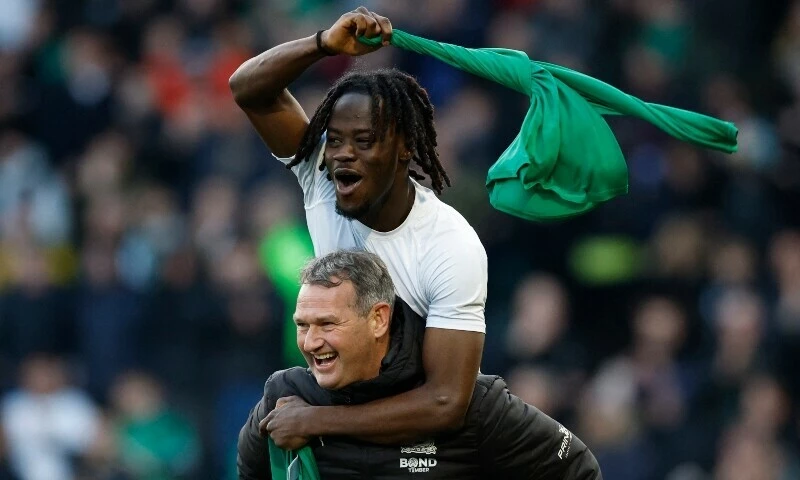 plymouth argyle s darko gyabi celebrates after the match photo reuters plymouth argyle s darko gyabi celebrates after the match photo reuters