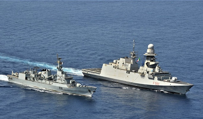pakistan navy ship saif in formation with italian navy ship carabiniere during passage exercise passex in gulf of aden photo pn pr