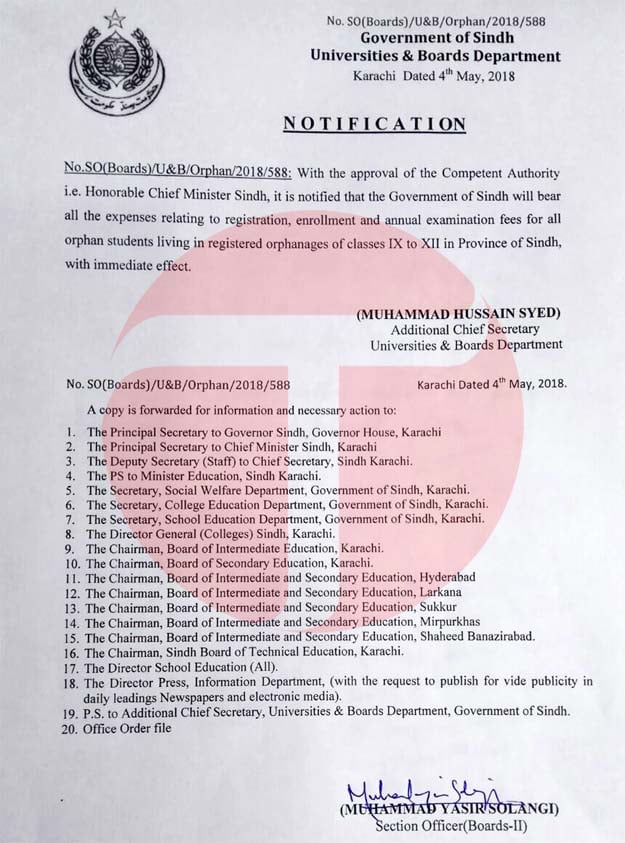 Government of Sindh notification