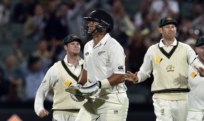 new zealand 039 s batsman ross taylor walks back to the pavilion following his dismissal off australia 039 s paceman josh hazlewood during the second day of the day night cricket test match at the adelaide oval on november 28 2015 photo afp