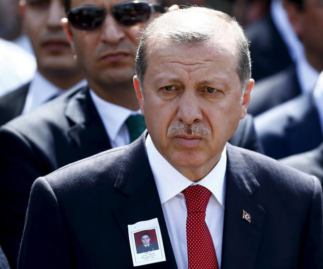 turkish president tayyip erdogan attends the funeral of sergeant okan tasan one of the soldiers killed during an attack on a military convoy and clashes on sunday in the mountainous daglica area of hakkari province at kocatepe mosque in ankara turkey september 10 2015 photo reuters