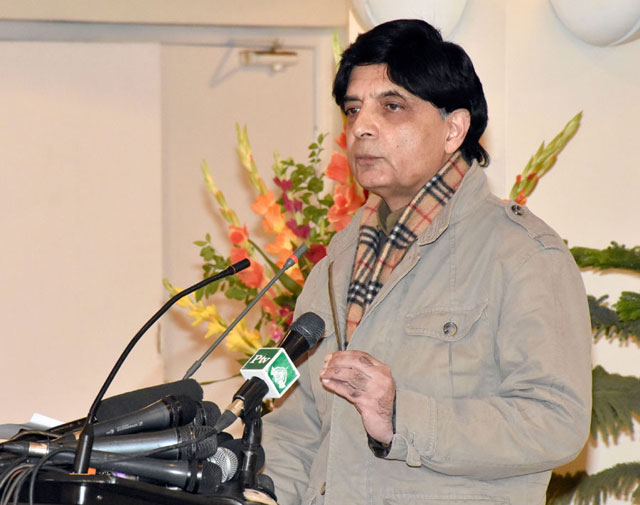 interior minister chuadhry nisar ali khan addressing a press conference at punjab house in islamabad on december 1 2015 photo pid