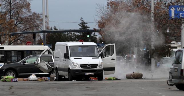 a bulgarian police bomb disposal squad performs a controlled explosion of bags found in a van with belgian registration plates parked outside sofia 039 s main airport bulgaria december 1 2015 photo reuters