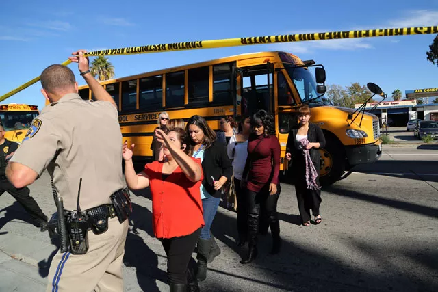 employees and other people are evacuated by bus from the site of a mass shooting at the inland regional centre on december 2 2015 in san bernardino california photo afp employees and other people are evacuated by bus from the site of a mass shooting at the inland regional centre on december 2 2015 in san bernardino california photo afp