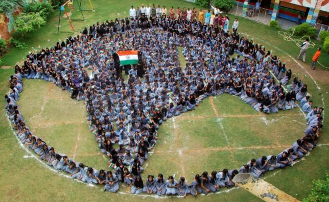 schoolgirls form shape of india as they pray for world peace during ramadan at jodhpur photo reuters