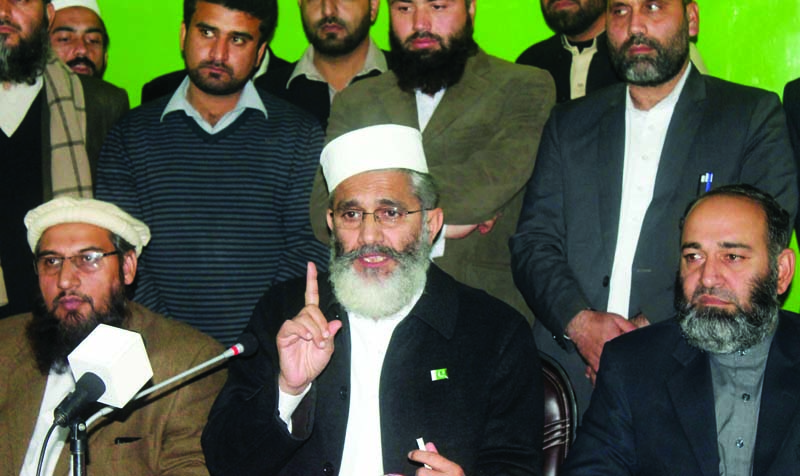 ji ameer sirajul haq addresses a press conference in charsadda photo inp