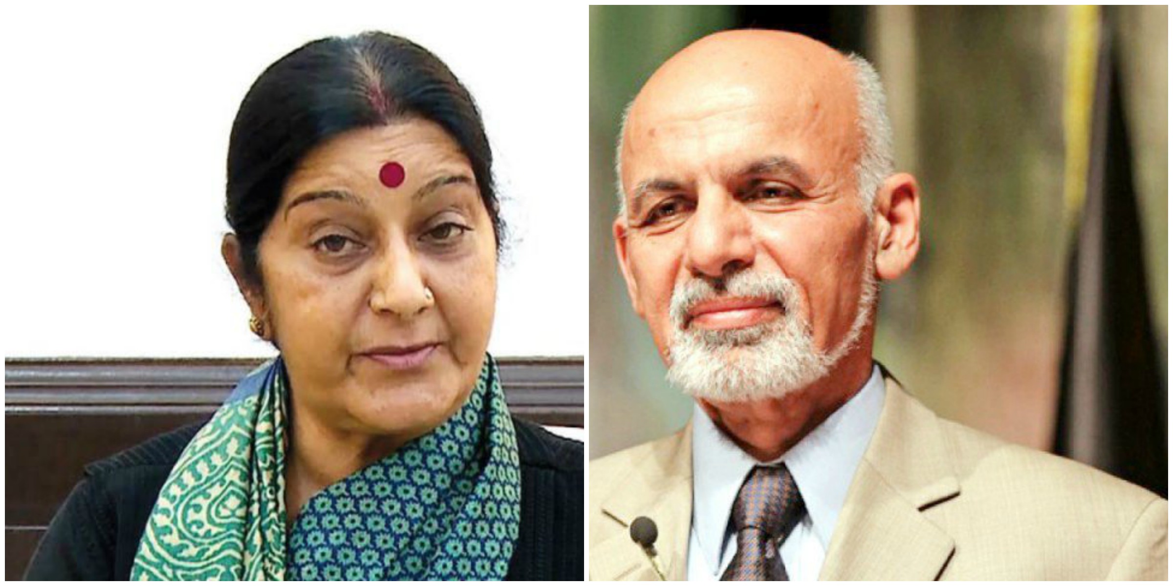 afghanistan s president ashraf ghani and india s minister for external affairs sushma swaraj