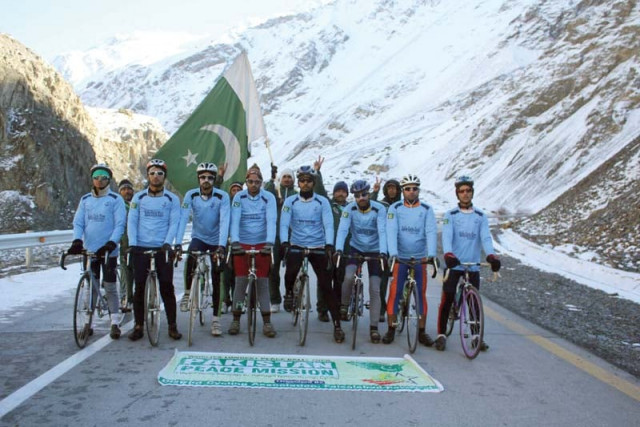 cyclists pose for a photograph in abbottabad photo courtesy district cyclists association president khadim hussain