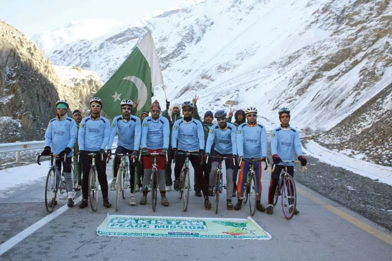 cyclists pose for a photograph in abbottabad photo courtesy district cyclists association president khadim hussain cyclists pose for a photograph in abbottabad photo courtesy district cyclists association president khadim hussain