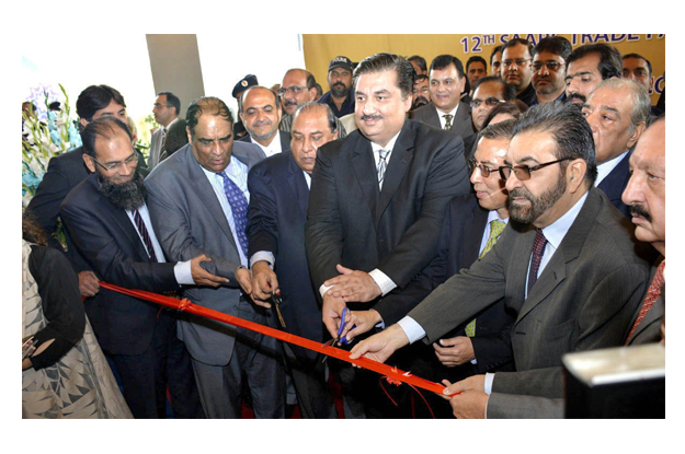 federal minister for commerce khurram dastgir khan inaugurating 12th saarc trade fair and 9th wexnet exhibition at expo center photo app