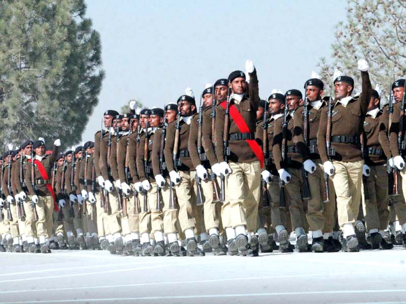 recruits march past during the passing out parade in quetta on saturday photo app