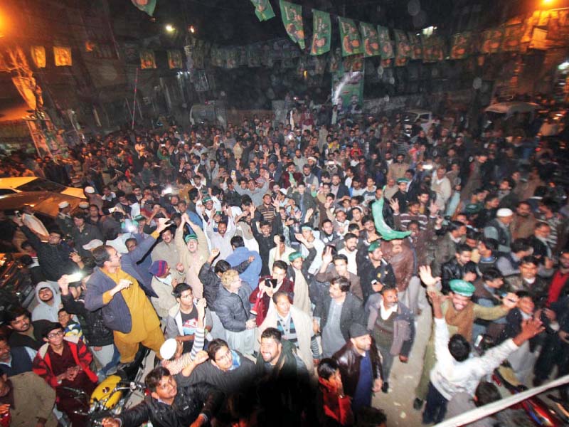 pml n supporters celebrate the party s victories in rawalpindi photo online