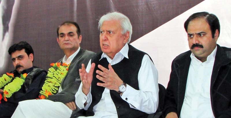 qwp chairperson aftab ahmed sherpao addresses a press conference photo inp