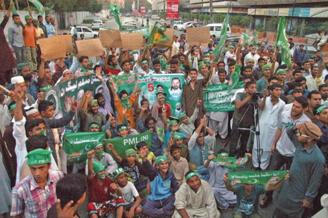 lyari residents protest against the lg election results outside the karachi press club on sunday the pml n believes it should have won more seats in lyari photo mohammad saqib express
