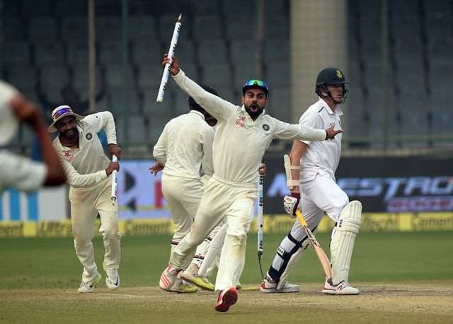 india 039 s captain virat kohli c celebrates after winning the fourth test cricket match between india and south africa photo afp india 039 s captain virat kohli c celebrates after winning the fourth test cricket match between india and south africa photo afp