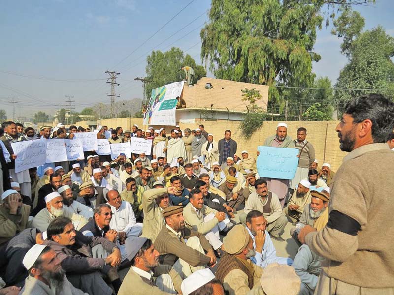 teachers from fata protest at the press club in mohmand agency in favour of their demands photo express