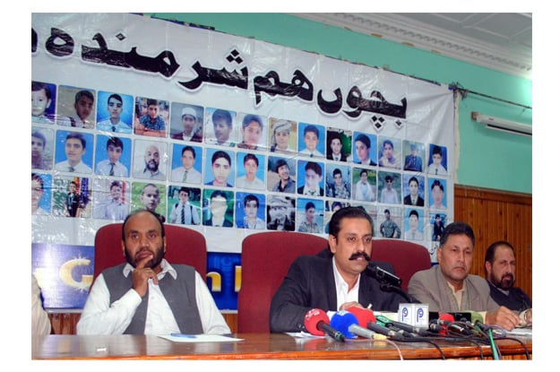 shuhada forum president fazal khan addressing a press conference photo express