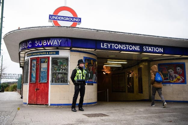 a police officer stands guard outside leytonstone station in north london on december 6 2015 a day after the stabbing a man was being held in custody after three people were stabbed at a london underground train station in an attack police were treating as a quot terrorist incident quot one eyewitness shouted quot you 039 re no muslim quot at the suspect as he was pinned down by police officers at the suburban leytonstone station amateur video footage showed while a pool of blood was seen in the ticket hall photo afp