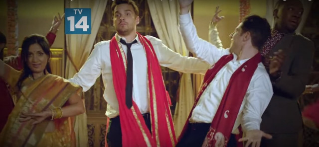 the promo shows the three leading guys schmidt winston and nick dancing in true bollywood style photo screengrab the promo shows the three leading guys schmidt winston and nick dancing in true bollywood style photo screengrab
