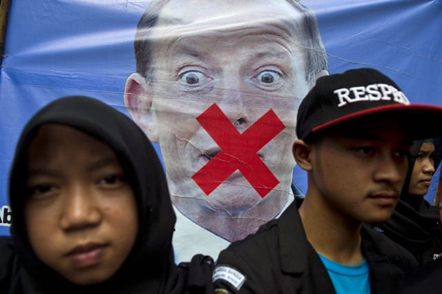 in this file picture taken on march 10 2015 indonesian demonstrators rally in front of a vandalized portrait of australian prime minister tony abbott during a protest outside the australian embassy in jakarta photo afp in this file picture taken on march 10 2015 indonesian demonstrators rally in front of a vandalized portrait of australian prime minister tony abbott during a protest outside the australian embassy in jakarta photo afp