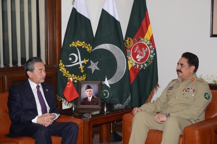 chinese foreign minister wang yi meets coas general raheel sharif at the ghq in rawalpindi on december 9 2015 photo ispr