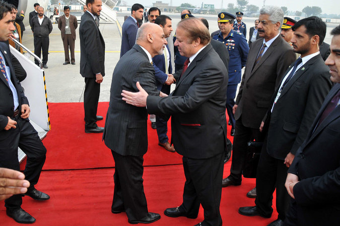 prime minister nawaz sharif of pakistan right greeted president ashraf ghani of afghanistan left in rawalpindi pakistan on wednesday photo afp