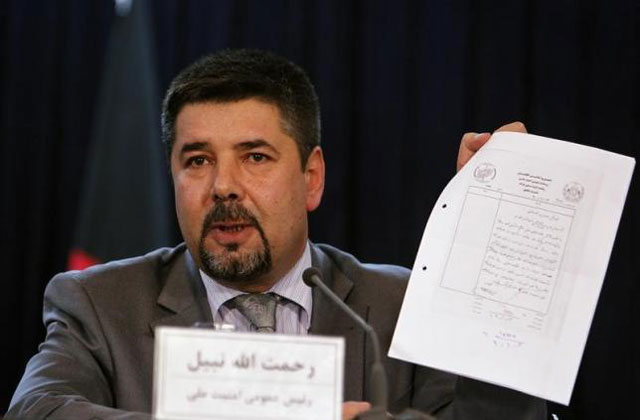 rahmatullah nabil head of afghanistan 039 s national directorate of security nds shows a paper during a joint news conference in kabul september 7 2011 photo reuters