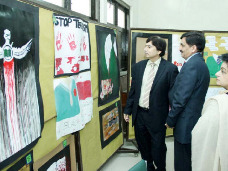 the lahore college of home economics held a poster competition in connection with the martyrs week photo shafiq malik express