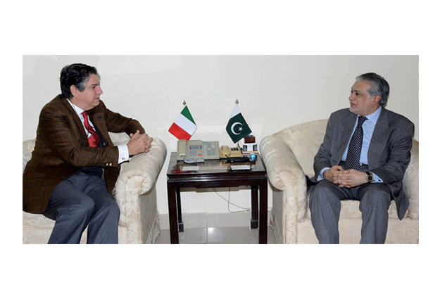 finance minister senator mohammad ishaq dar in a meeting with the ambassador of italy stefano pontecorvo photo nni