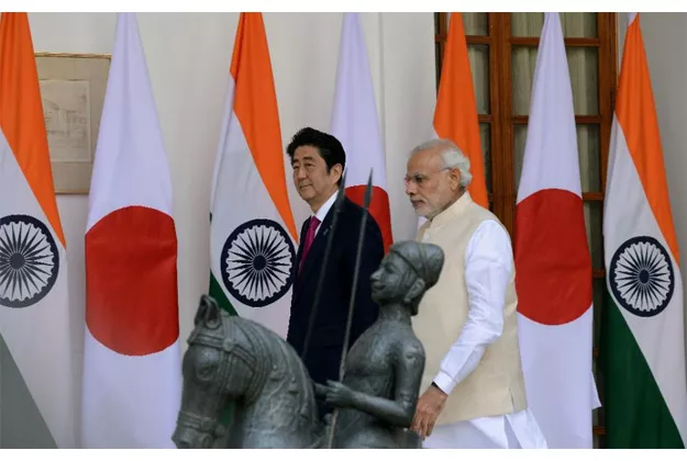 india 039 s prime minister narendra modi walks with japan 039 s prime minister shinzo abe at hyderabad house in new delhi on december 12 2015 photo afp india 039 s prime minister narendra modi walks with japan 039 s prime minister shinzo abe at hyderabad house in new delhi on december 12 2015 photo afp