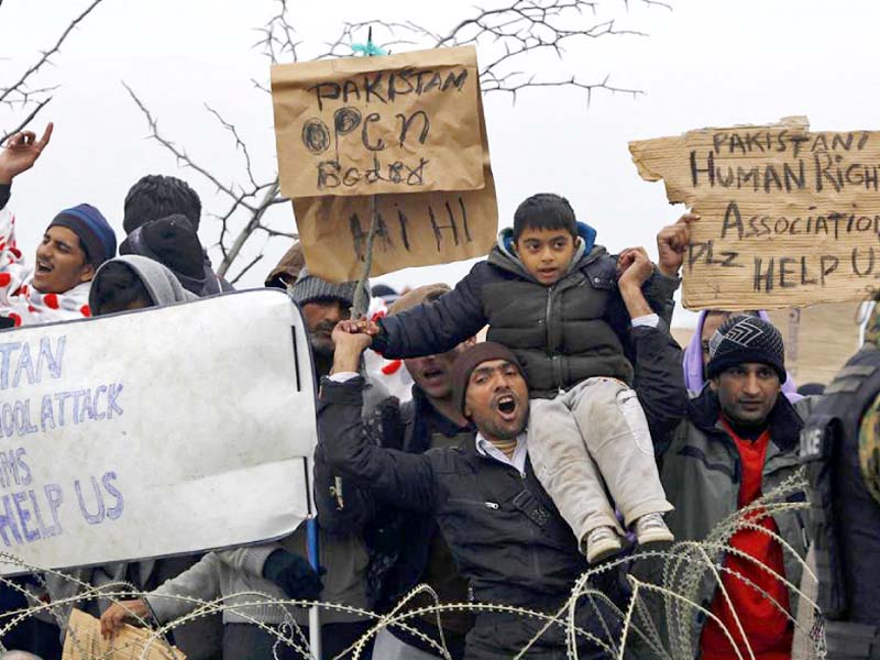 pakistani migrants protests on the border of macedonia photo file