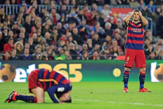 barcelona let a two goal lead slip but striker suarez should have given his side a bigger cushion photo afp barcelona let a two goal lead slip but striker suarez should have given his side a bigger cushion photo afp