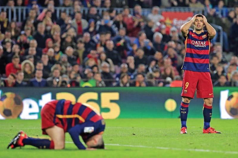 barcelona let a two goal lead slip but striker suarez should have given his side a bigger cushion photo afp