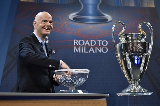 uefa general secretary gianni infantino takes part in the draw for the uefa champions league round of sixteen on december 14 2015 at the european football organization 039 s headquarters in nyon photo afp uefa general secretary gianni infantino takes part in the draw for the uefa champions league round of sixteen on december 14 2015 at the european football organization 039 s headquarters in nyon photo afp