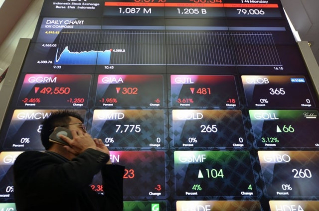 a jakarta stock exchange employee speaks on his cellular phone in front of trade screen monitors in jakarta on december 14 2015 photo afp a jakarta stock exchange employee speaks on his cellular phone in front of trade screen monitors in jakarta on december 14 2015 photo afp