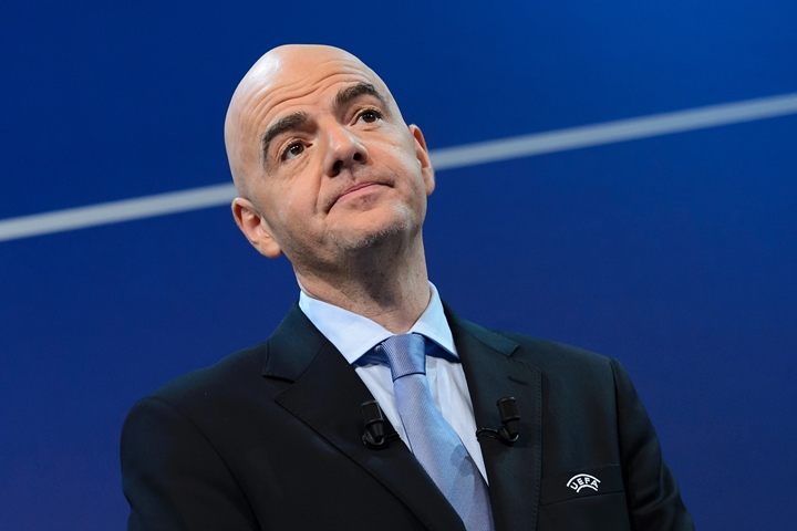 uefa general secretary gianni infantino takes part in the draw for the uefa champions league round of sixteen at the uefa headquarters in nyon on december 14 2015 photo afp