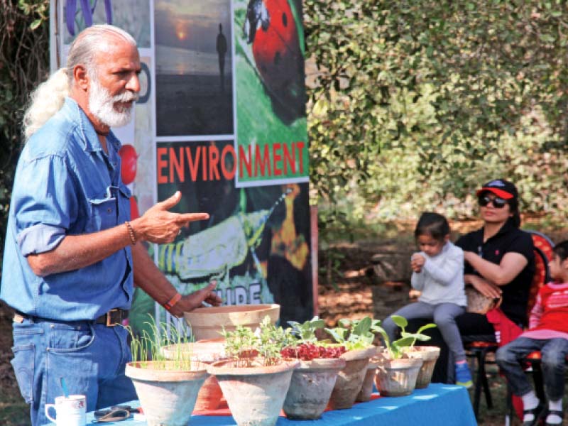 horticulturist tofiq pasha mooraj held a day long workshop titled bhajitable garden at his farm in memon goth malir on sunday photo athar khan express