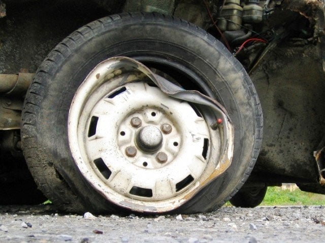 damaged tyre due to car accident