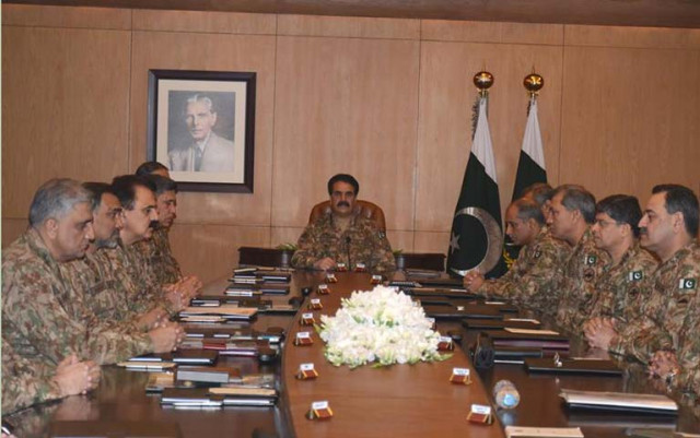 chief of army staff general raheel sharif presiding over the corps commanders conference on tuesday photo ispr chief of army staff general raheel sharif presiding over the corps commanders conference on tuesday photo ispr