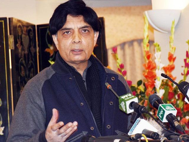 in this file photo interior minister chaudhry nisar ali khan addressing a press conference at punjab house in islamabad on december 12 2015 photo pid in this file photo interior minister chaudhry nisar ali khan addressing a press conference at punjab house in islamabad on december 12 2015 photo pid