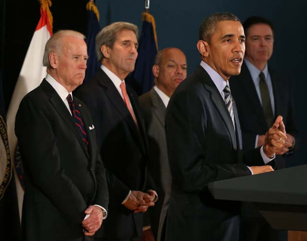 mclean va december 17 us president barack obama 2nd r speaks after a national security team meeting at the national counterterrorism center december 17 2015 in mclean virginia also pictured are l r us vice president joe biden us secretary of state john kerry us secretary of homeland security jeh johnson and director of the federal bureau of investigations fbi james comey photo afp mclean va december 17 us president barack obama 2nd r speaks after a national security team meeting at the national counterterrorism center december 17 2015 in mclean virginia also pictured are l r us vice president joe biden us secretary of state john kerry us secretary of homeland security jeh johnson and director of the federal bureau of investigations fbi james comey photo afp