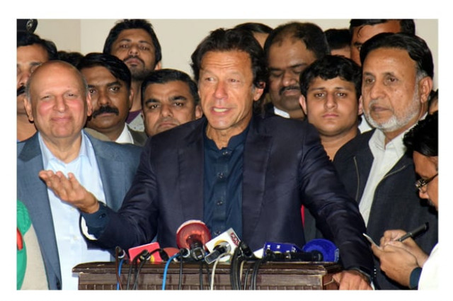 imran khan speaking to the media after a meeting with the pti s provincial assembly members photo express imran khan speaking to the media after a meeting with the pti s provincial assembly members photo express